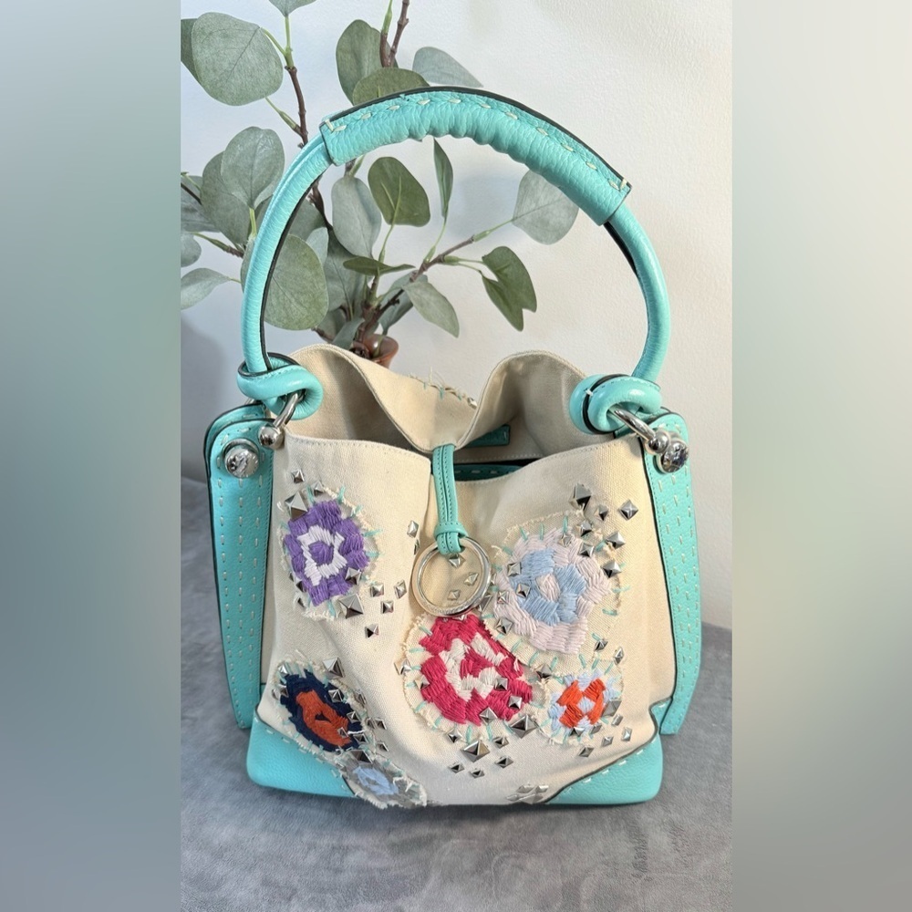 BCBGMaxAzria Studded And Embroidered Canvas Bag